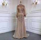 Serene Hill Customized Silver Beaded Mermaid Evening Dresses 2025 Full Sleeves Elegant Party Gowns For Women DLA71036