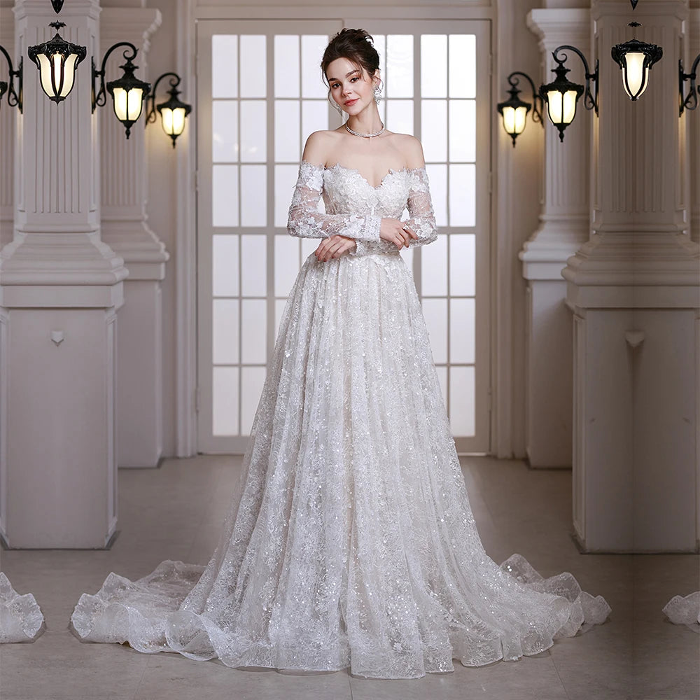 SL-9534 Customized SuLi Lace Wedding Dress For Women Long Sleeve Brides Robe De Mariee Custom Made Wedding Gowns