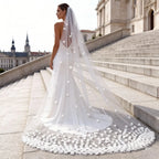 3D Tulle Flower Cathedral Bridal Veil Train Soft Tulle Wedding Veil with Comb White Ivory for Wedding Ceremony Photography G93