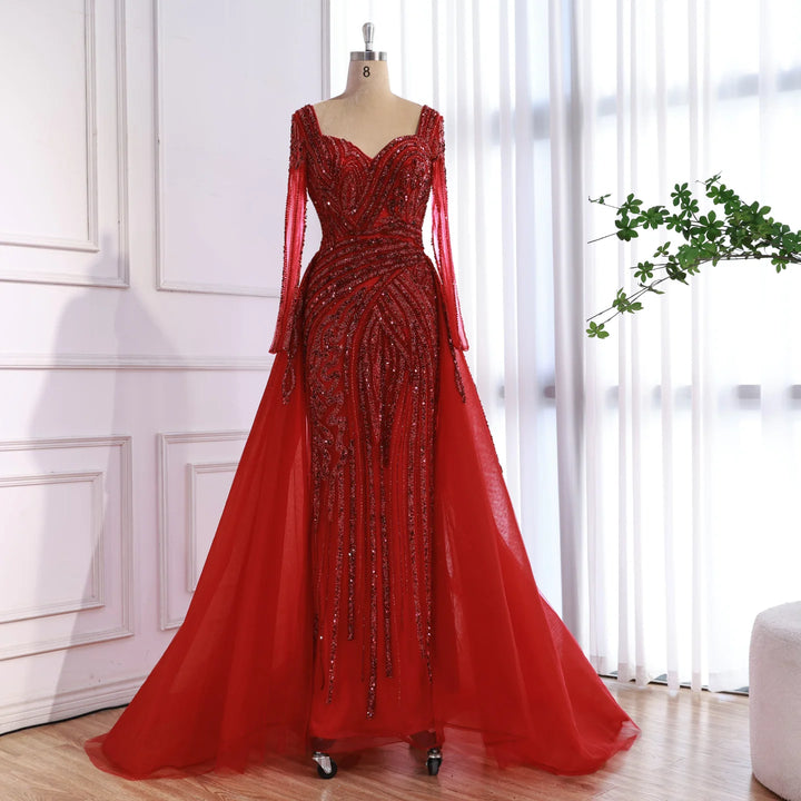 Serene Hill Black Long Sleeves Luxury Beaded Evening Dress Overskirt Formal Party Gowns for Women DLA73198 Customized