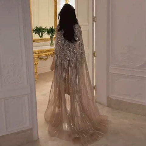 Luxury Champagne Kaftan Evening Gown Wedding Formal Dress LA72945