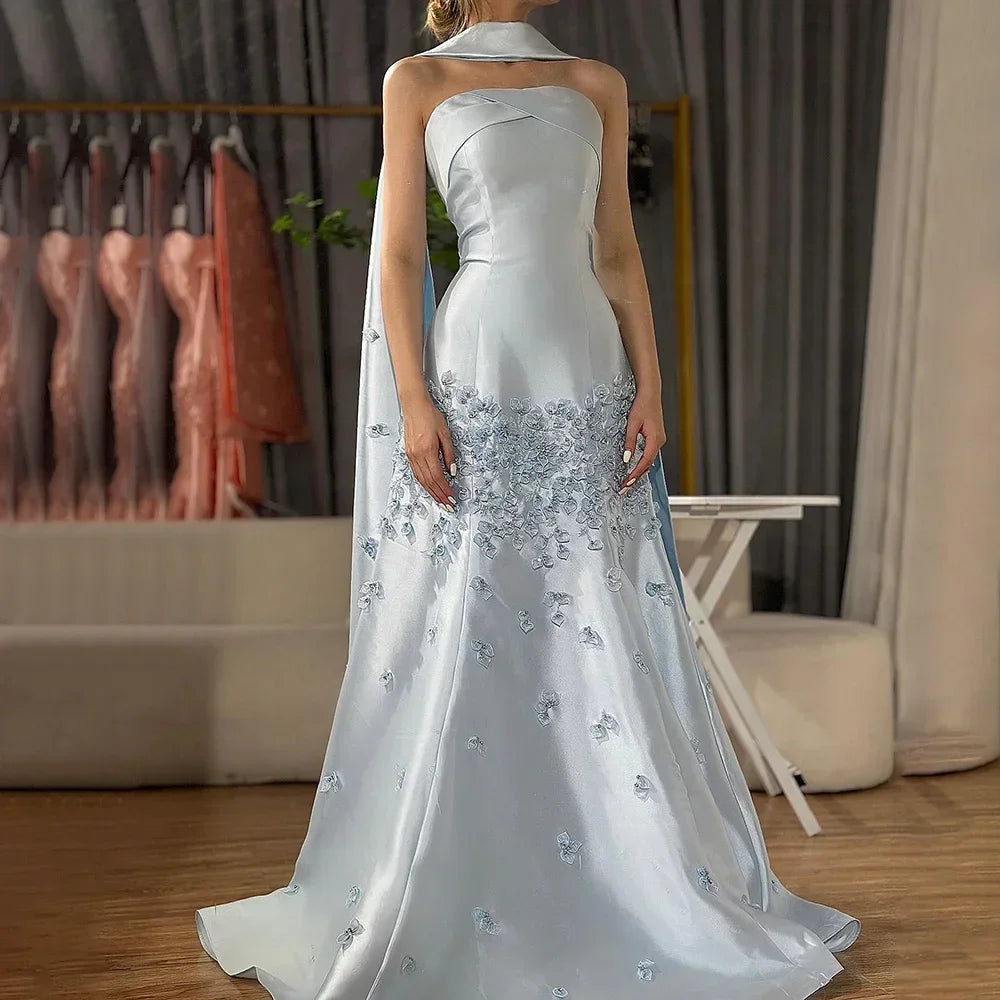 Zapdress Baby Blue Satin Mermaid Dubai Evening Dress Appliques Formal Party Gowns for Women DLA72483A Customized (ZD17354)