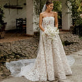 ZapDress Full Lace Strapless Wedding Dress Featuring Stunning Lace Appliques and Floral A-Line Bridal Dress Customized