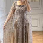 Zapdress Luxury Beaded Evening Gown Elegant Cape Sleeve Square Neck Muslim Wedding Party Dress 2026 DLA73272 Customized (ZD17380)