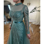 Zapdress Customized Nude Long Sleeves Beaded Mermaid Dubai Evening Dresses 2025 Muslim Party Gowns for Veiled Women (ZD17327)