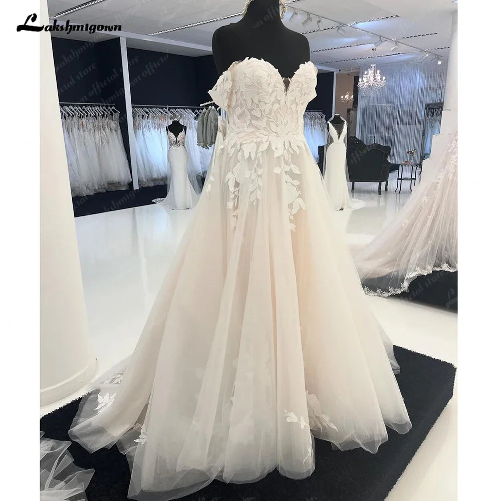 ZapDress Off Shoulder Wedding Gown Sweetheart Lace Appliques Women Wedding Dress with Cap Sleeve 2025 Bridal Gown Customized