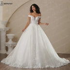 BEPEITHY Customized Off The Shoulder Lace Wedding Dresses For Women 2025 Glitter Bride Ivory Bridal Gown Vestidos De Novia Boda