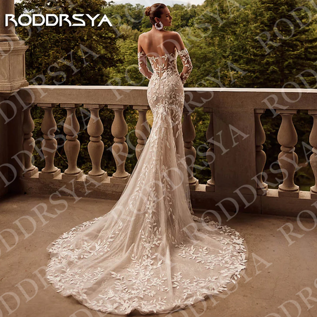 RODDRSYA Mermaid Long Sleeves Wedding Dresses Elegant Boho Off Shoulder Lace Applique Bridal Dress Customized Vestidos De Novia