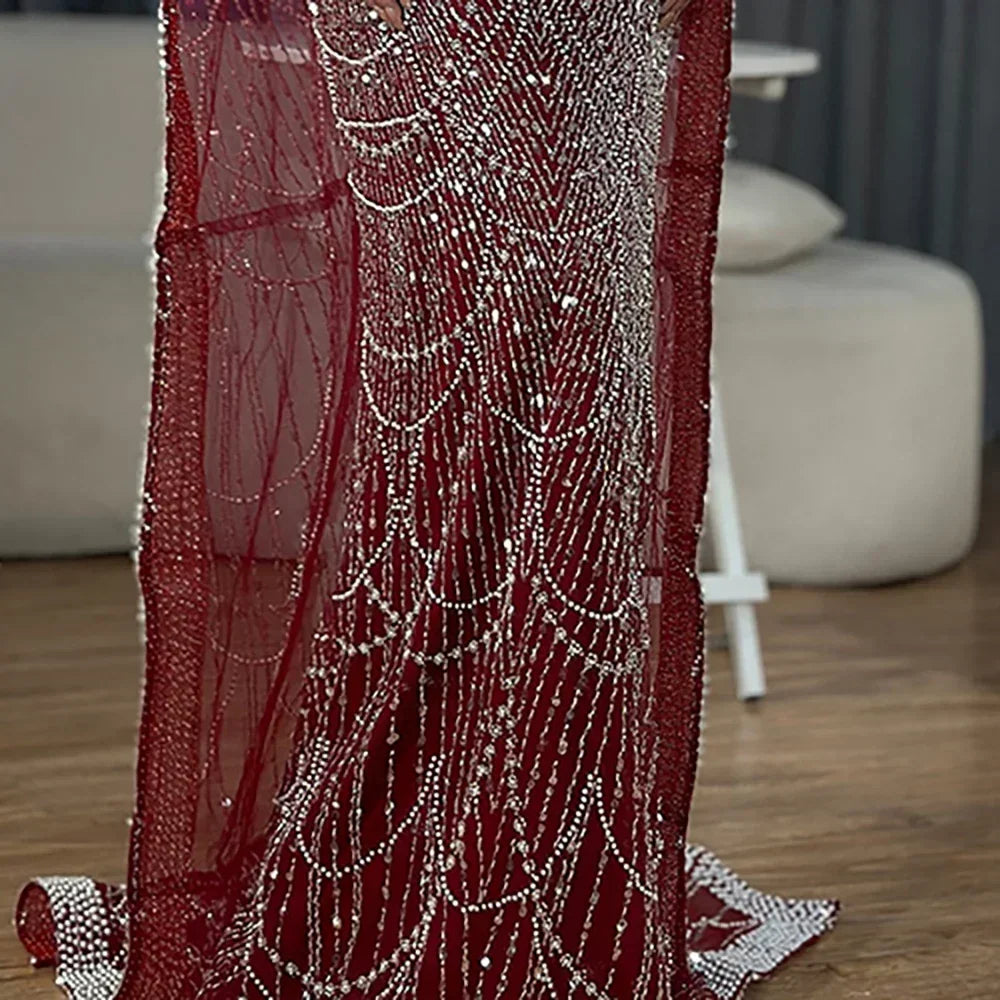 Elegant Dubai Sage Green Mermaid Evening Dress with Cape Sleeves Beaded Formal Gown Zapdress 2025 Customized DLA72160A (ZD17330)