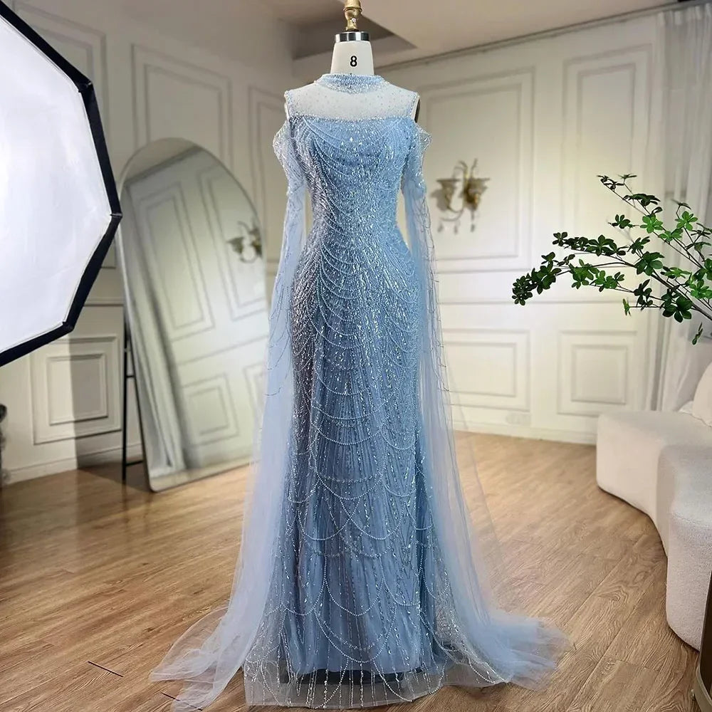 Zapdress Dubai Purple Mermaid Cape Sleeves Beaded Long Evening Dress 2025 For Formal Occasion DLA71992 Customized (ZD17372)