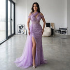 Zapdress Customized Lilac Halter Mermaid Beaded Formal Evening Dresses Elegant Wedding Party Gowns for Women DLA71778A (ZD17376)