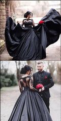 Black Long Sleeves Lace Elegant Modest Prom Dress A-Line Ball Gown Prom Dresses S6073 by simplepromdress
