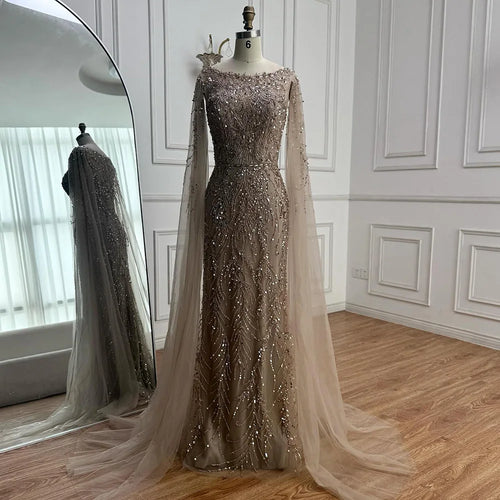 Zapdress Customized Caramel O-Neck Mermaid Evening Dress with Cape Sleeve 2026 Wedding Party Gowns for Women (ZD17364)