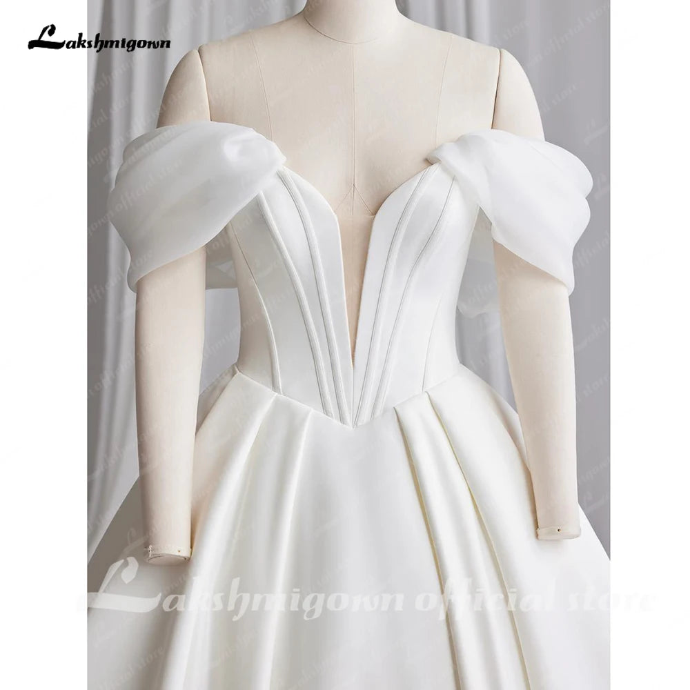 ZapDress Off The Shoulder Crepe Satin A-Line Bridal Gowns For Formal Party Floor Length Wedding Dress Vestidos Customized