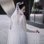 TOPQUEEN V139A Luxurious Wedding Veil with Pearls 5 Meter Long Bridal Veils Delicate Beaded Cathedral Length Veil Customizable