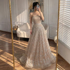 Zapdress Customized 2026 Caramel Strapless A Line Beaded Evening Prom Dresses Elegant Party Gowns for Women (ZD17386)