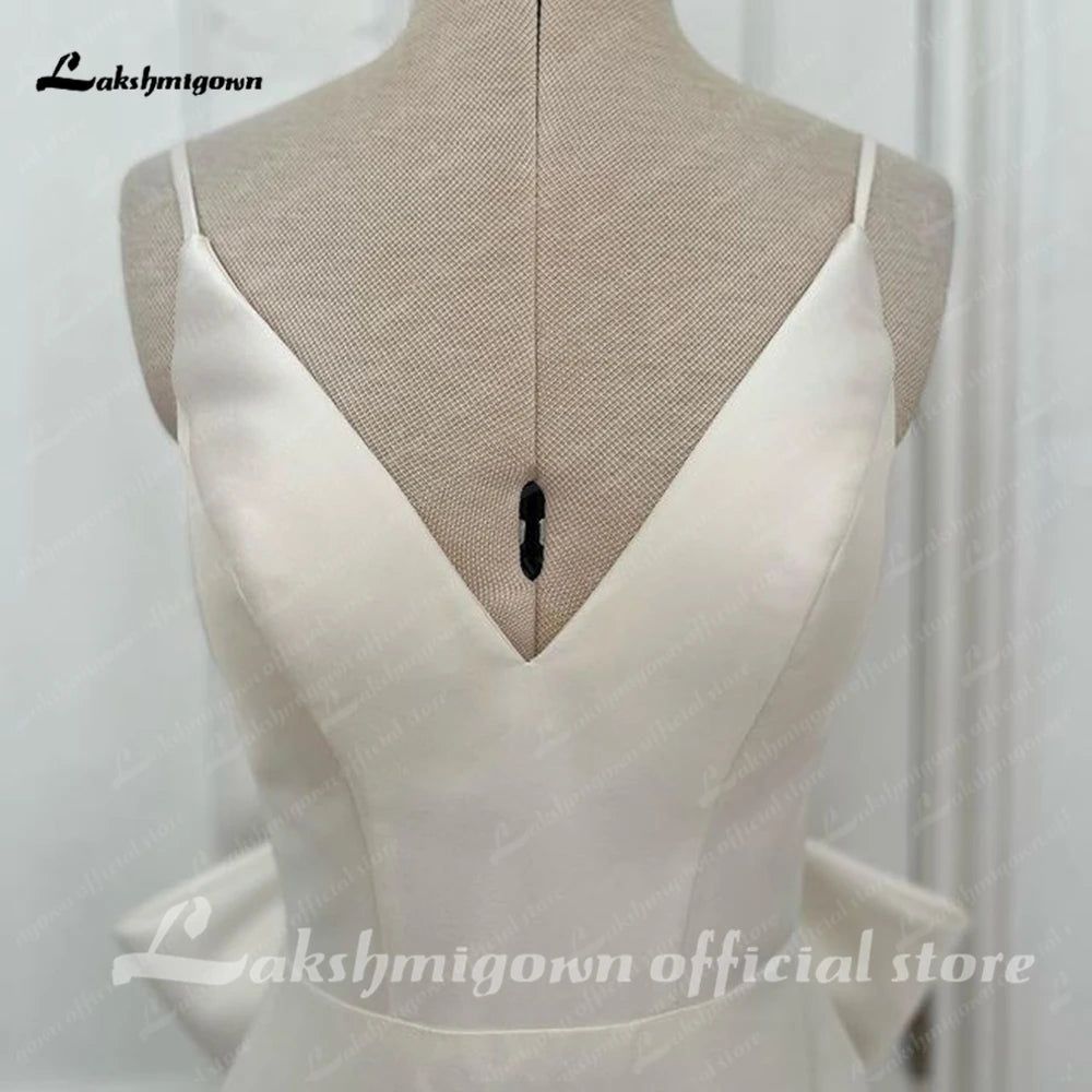 ZapDress Satin Mermaid Wedding Dress Spaghetti Straps Vestido Civil Princess Bridal Dress Backless with Bow