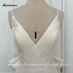 ZapDress Satin Mermaid Wedding Dress Spaghetti Straps Vestido Civil Princess Bridal Dress Backless with Bow