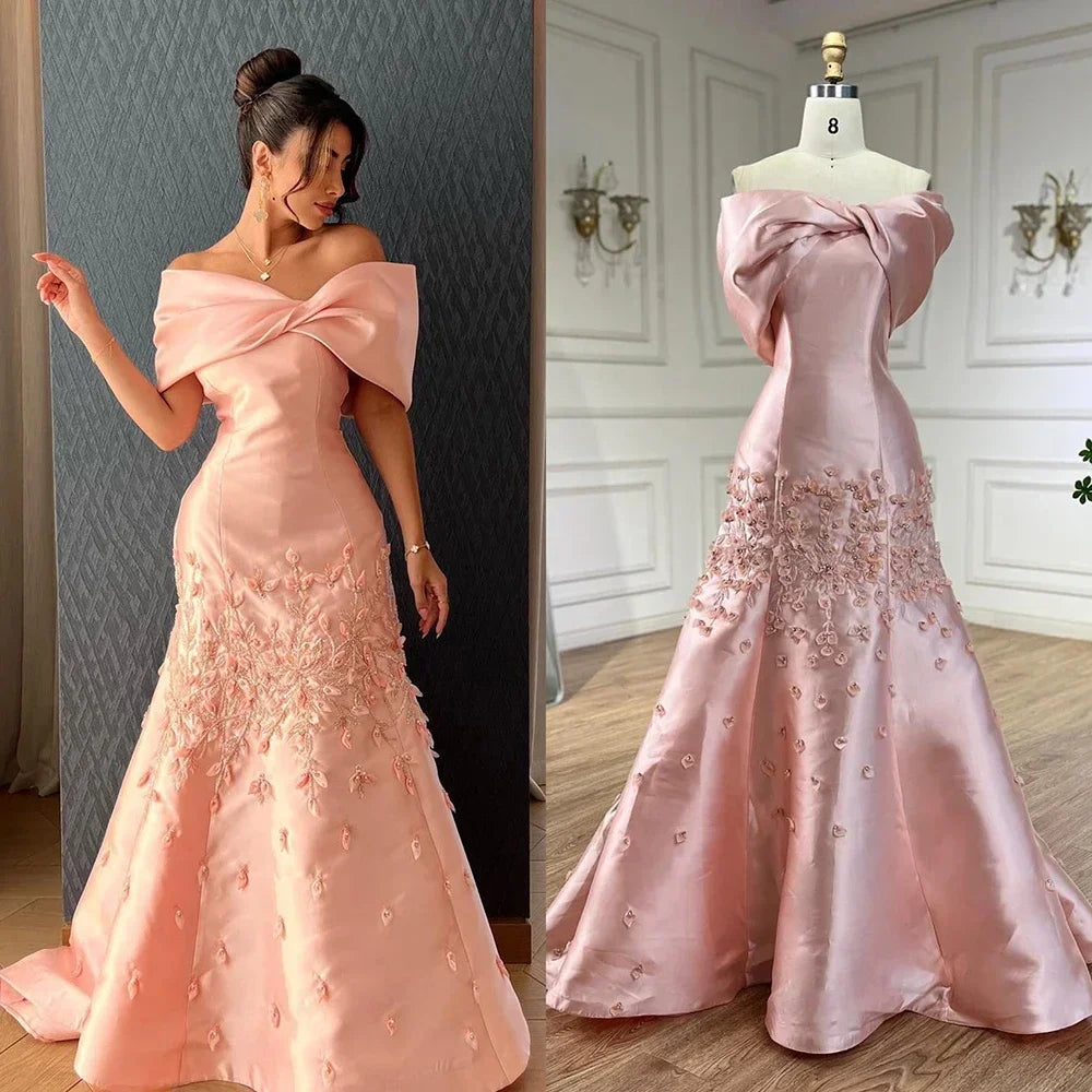 Zapdress Customized Elegant Red Off-Shoulder Evening Gowns with Floral Satin Arabic Party Prom Dress for Women (ZD17365)