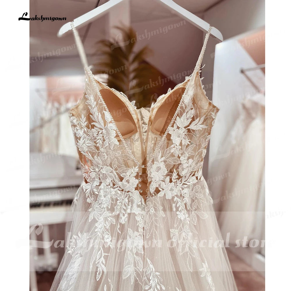 ZapDress Spaghetti Straps Lace Wedding Dress Open Back Civil Bridal Bohemian Wedding Gowns Customized Vestidos de Nova