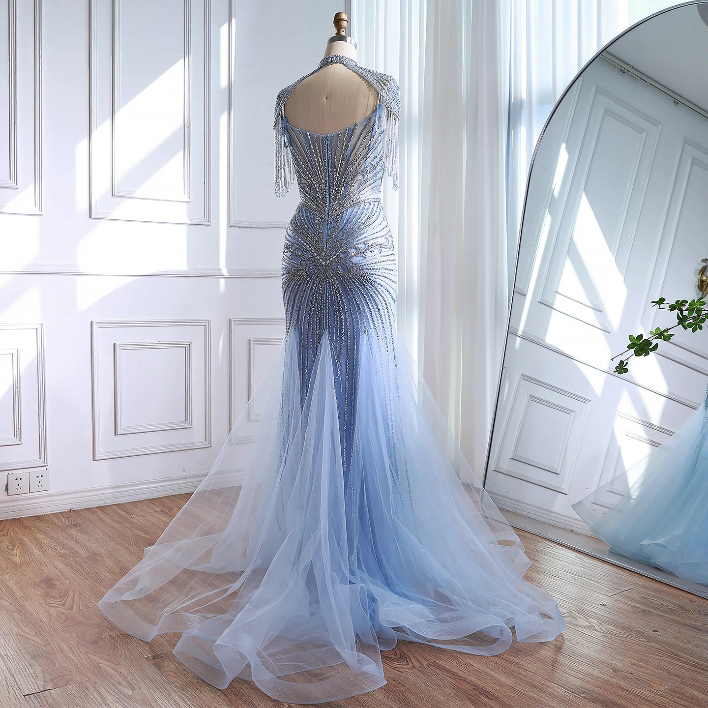 Serene Hill Nude Luxury Beaded Evening Dress with Tassel Wedding Party Gowns for Women DLA72897B Customized