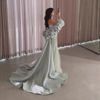 Zapdress Luxury Sage Green Mermaid Evening Dress with Cape 2026 Elegant Beaded Party Gowns for Women DLA73201 Customized (ZD17322)