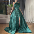 Zapdress Customized 2024 Green One-Shoulder Satin Evening Gown Beaded Dress with Overskirt and Split for Women (ZD17391)