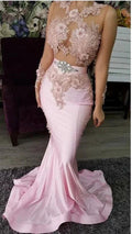Pink Prom Dresses Long Mermaid Lace Applique Beaded 3D Flowers Elegant Evening Gown Formal Dresses S6580 by simplepromdress