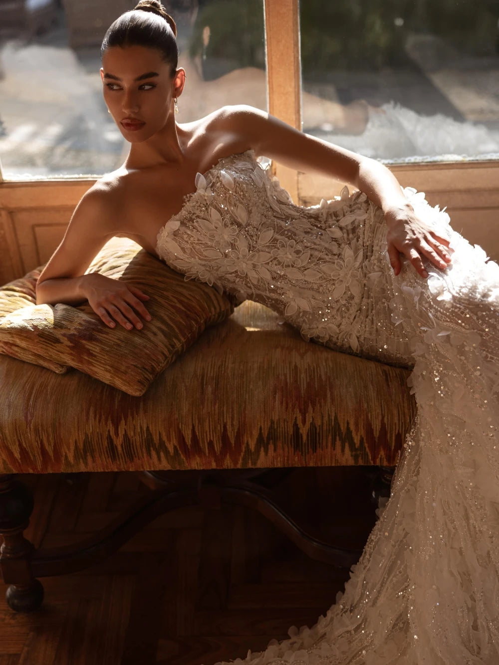 Charming 3D Flower Mermaid Wedding Dress Luxury Sequined Beads Bridal Gown 2026 Customized Strapless Backless Dresses For Bride
