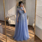 Serene Hill Burgundy High Neck Cape Sleeve A-line Evening Dress Elegant Party Gown for Women 2026 Customized DLA72386A