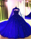Royal Blue Tulle Ball Gown Prom Dress With Cape S8255 by simplepromdress