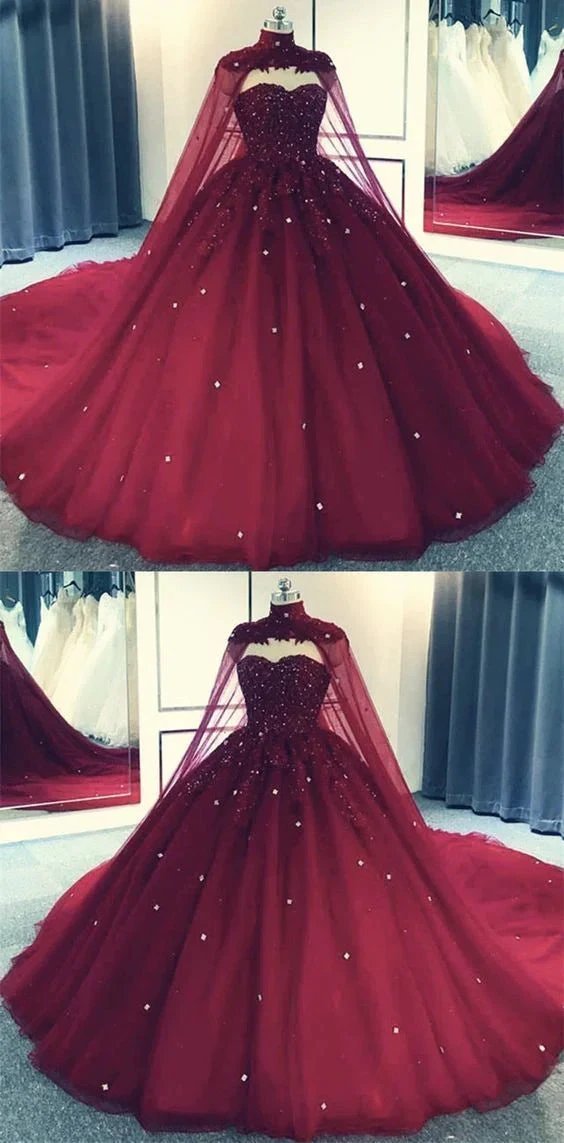 Tulle Ball Gown Prom Dress With Cape S8254 by simplepromdress