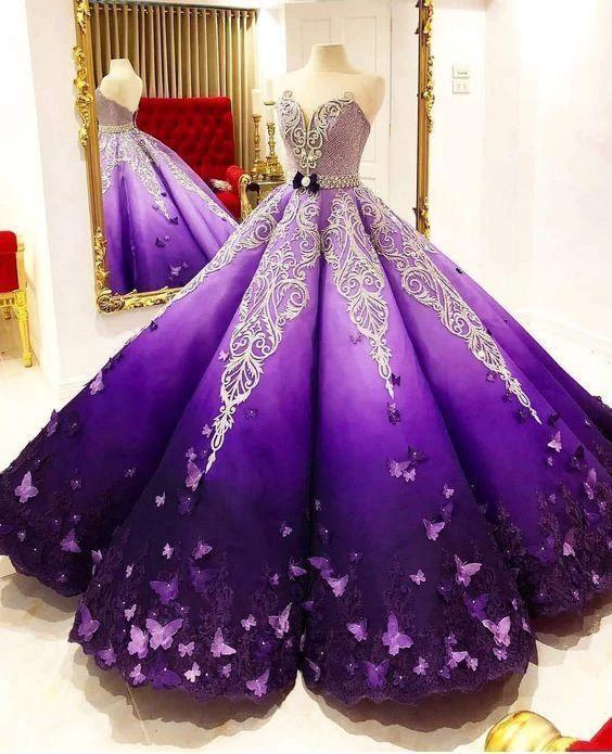 Strapless Butterfly Quinceanera Dress Ombre Purple Ball Gown, Long Prom Dress S11280 by simplepromdress