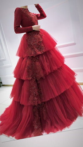 Einzigartiges Ballkleid mit langen Ärmeln Abendkleid S7351
