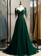 Emerald Green Spaghetti Straps Prom Dress Ball Gown V-Neck S11037 by simplepromdress
