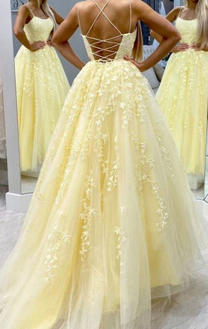 Vestido de fiesta de tul amarillo S7003