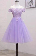 Light Purple Lace And Tulle Off The Shoulder Homecoming Dress S11189 by simplepromdress