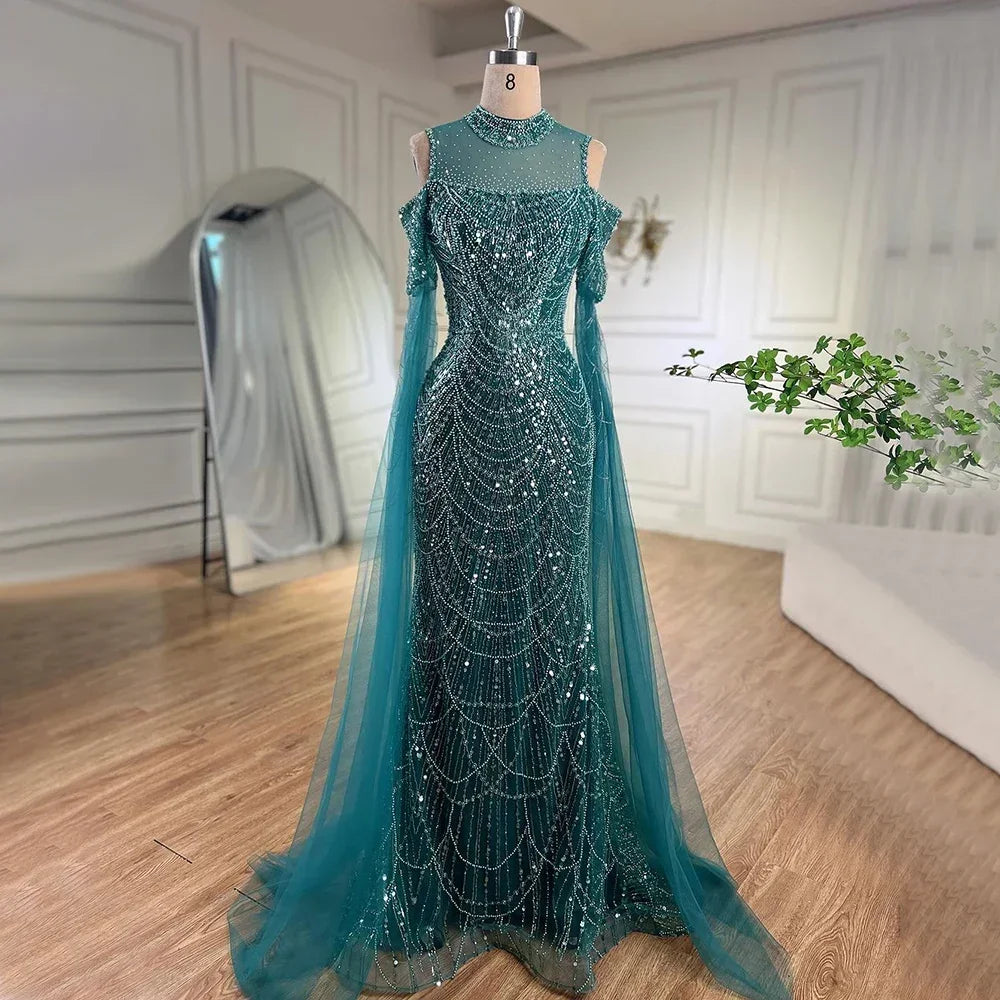 Zapdress Dubai Purple Mermaid Cape Sleeves Beaded Long Evening Dress 2025 For Formal Occasion DLA71992 Customized (ZD17372)