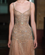Champagne Beaded Mermaid Evening Dress Luxury Saudi Wedding Gown Customized by ZAPDRESS