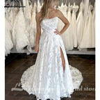 ZapDress Lace Wedding Dress for Women Side Slit A-line Bride Wedding Gowns Vestidos De Novia Customized