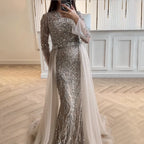 Serene Hill Customized Turquoise Mermaid Party Gown Overskirt Beaded Evening Dress for Women Wedding 2024 DLA72601