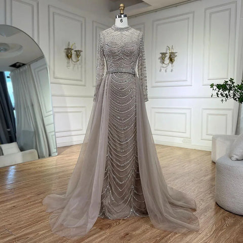 Luxury Caramel Beaded Mermaid Evening Dress with Overskirt LA72362A