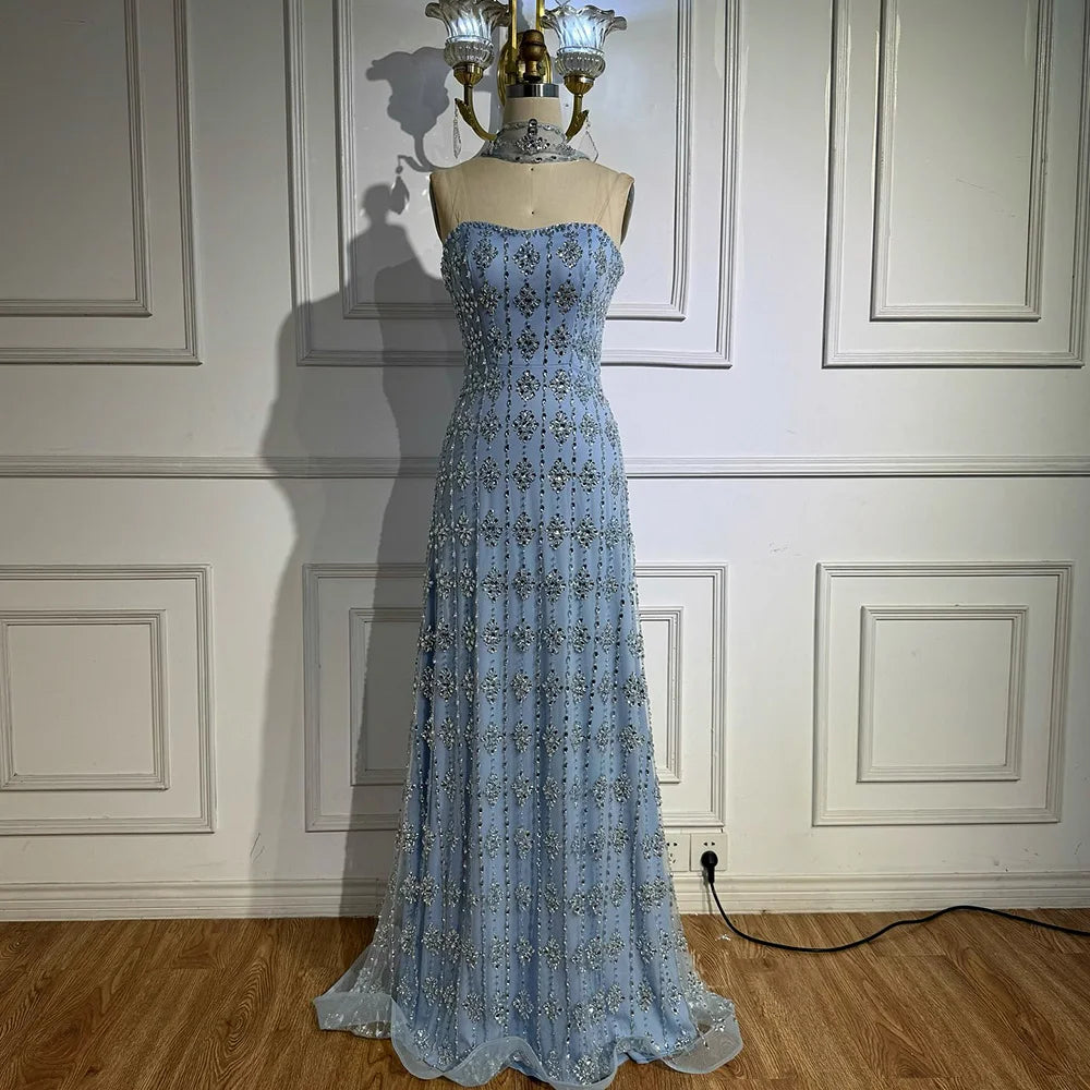 Serene Hill Customized 2026 Nude Luxury Beaded Mermaid Evening Dresses Glala Party Gowns for Women DLA72871