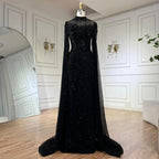 Serene Hill Customized Caramel Mermaid Beaded Cape Sleeves Evening Dresses 2024 Dubai Party Gowns for Women Wedding DLA71885A