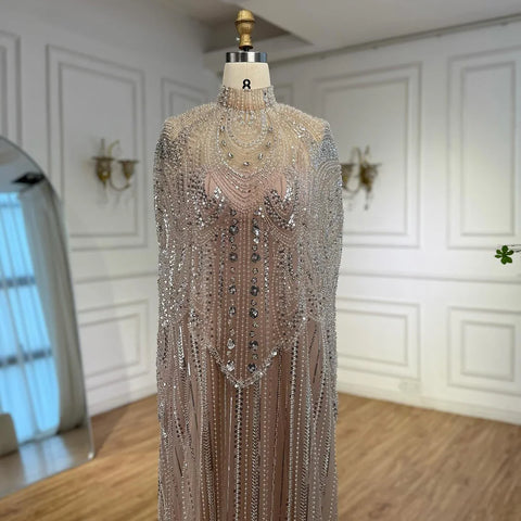 Luxury Champagne Kaftan Evening Gown Wedding Formal Dress LA72945