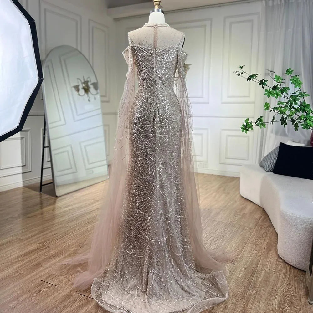 Zapdress Dubai Purple Mermaid Cape Sleeves Beaded Long Evening Dress 2025 For Formal Occasion DLA71992 Customized (ZD17372)
