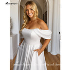 ZapDress Soft Satin Off Shoulder Plus Size Wedding Dress with Cap Sleeve Large Size Bridal Gown Vestidos Boda Customized