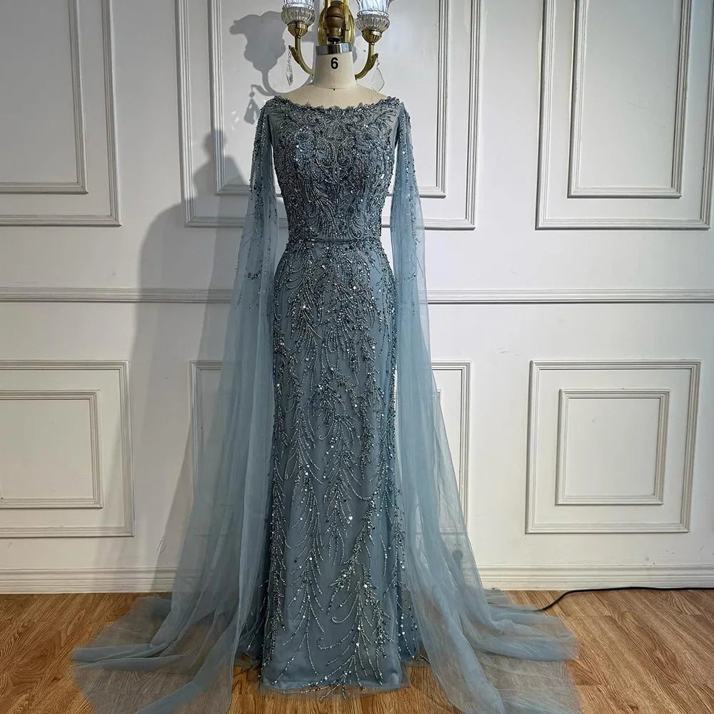 Zapdress Customized Caramel O-Neck Mermaid Evening Dress with Cape Sleeve 2026 Wedding Party Gowns for Women (ZD17364)