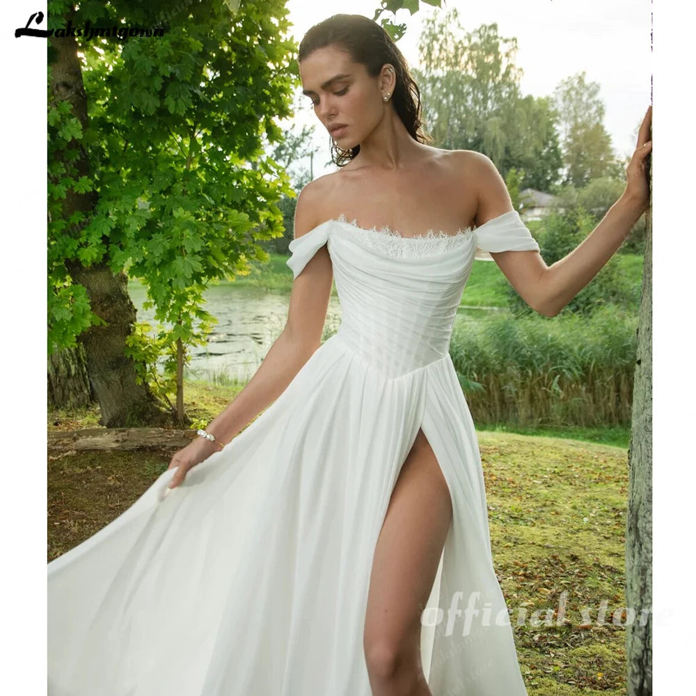 ZapDress Chiffon Beach Wedding Dresses 2026 New Split Side Strapless Garden Bridal Gowns Lace Up Back Customized