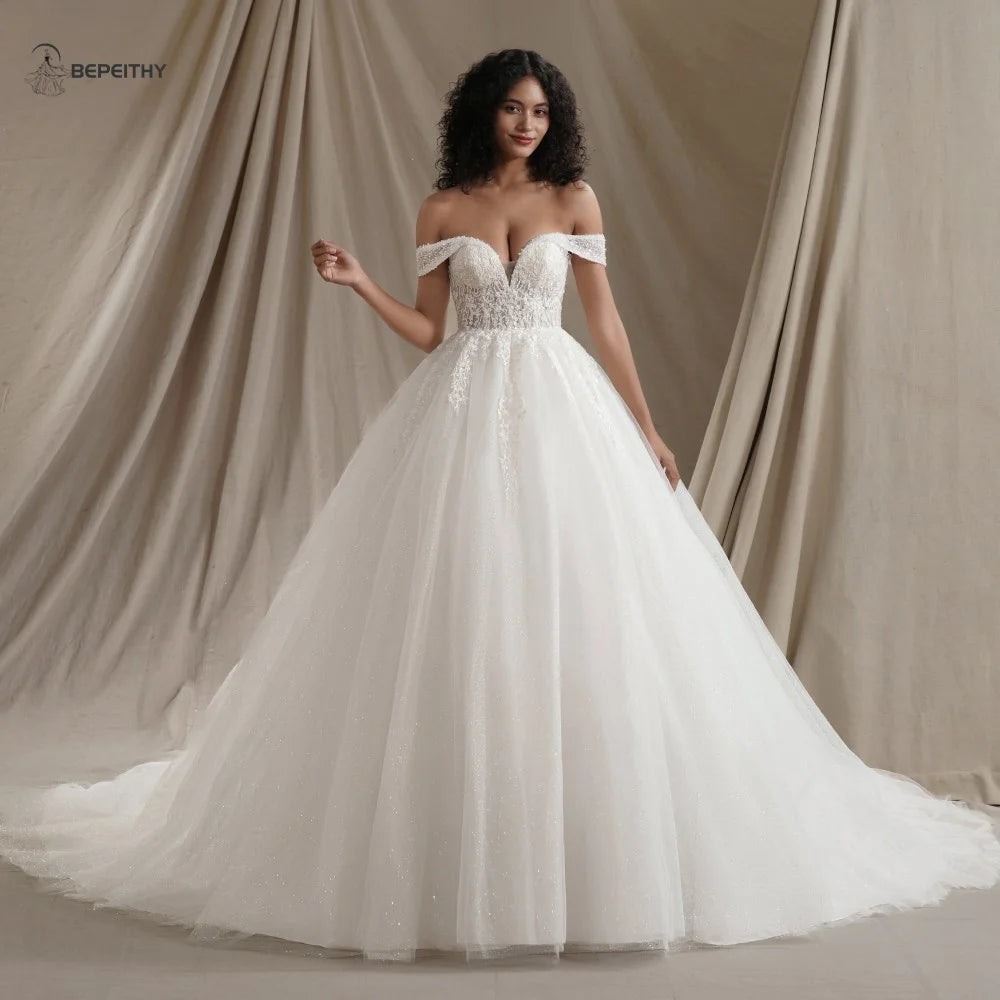 BEPEITHY Customized Sweetheart Glitter BOHO Wedding Dress 2026 Sleeveless Bride Plus Size Ivory Bridal Gown Vestido De Novia